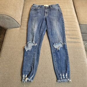 One Teaspoon Heavy Distressed Casual Medium Wash Blue Jeans Size 27 Regular